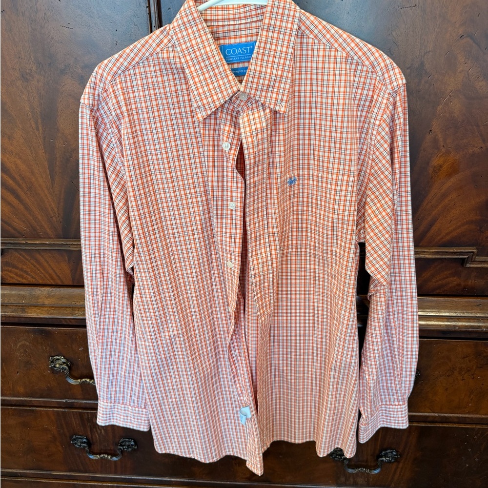 Coast Pawsley’s Island Casual Long-Sleeve Check Shirt - Orange/White